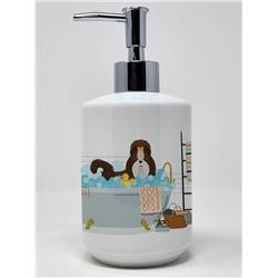 7.25 x 3.5 in. Liver & White Shih Tzu Ceramic Soap Dispenser