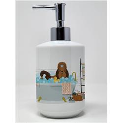 7.25 x 3.5 in. Red Shih Tzu Ceramic Soap Dispenser
