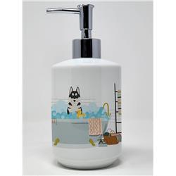 7.25 x 3.5 in. Black Siberian Husky Ceramic Soap Dispenser