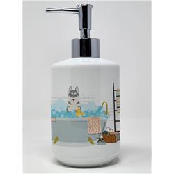 7.25 x 3.5 in. Grey Siberian Husky Ceramic Soap Dispenser