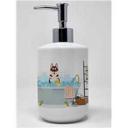 7.25 x 3.5 in. Red Siberian Husky Ceramic Soap Dispenser