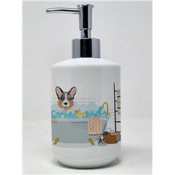 7.25 x 3.5 in. Blue Merle Cardigan Corgi Ceramic Soap Dispenser
