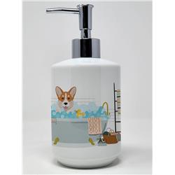 7.25 x 3.5 in. Red Cardigan Corgi Ceramic Soap Dispenser