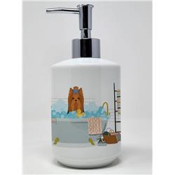 7.25 x 3.5 in. Black & Tan Full Coat Yorkshire Terrier Ceramic Soap Dispenser