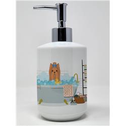 7.25 x 3.5 in. Blue & Tan Full Coat Yorkshire Terrier Ceramic Soap Dispenser
