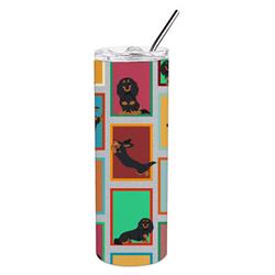 Picture of Carolines Treasures MLM1097TBL20 20 oz  Lots of Longhaired Black &amp; Tan Dachshund Stainless Steel Skinny Tumbler