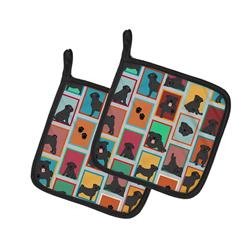 MLM1091PTHD 7.5 x 7.5 in. Unisex Lots of Black Pug Pair of Pot Holders