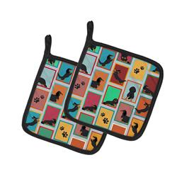 MLM1097PTHD 7.5 x 7.5 in. Unisex Lots of Longhaired Black & Tan Dachshund Pair of Pot Holders