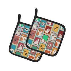 MLM1100PTHD 7.5 x 7.5 in. Unisex Lots of Piebald English Bulldog Pair of Pot Holders