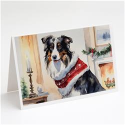 DAC1229GCA7P 5 x 7 in. Australian Shepherd Christmas Greeting Cards & Envelopes - Pack of 8
