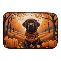 21 x 14 in. Unisex Chocolate Labrador Retriever Fall Dish Drying Mat