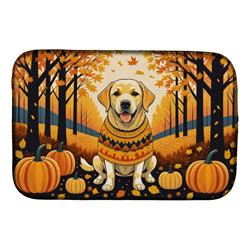 21 x 14 in. Unisex Yellow Labrador Retriever Fall Dish Drying Mat