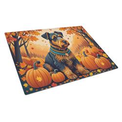 15 x 12 in. Unisex Airedale Terrier Fall Glass Cutting Board - Large