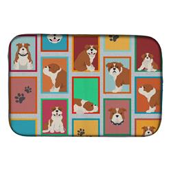 Picture of Carolines Treasures MLM1099DDM 21 x 14 in. Unisex Lots of Red & White English Bulldog Dish Drying Mat