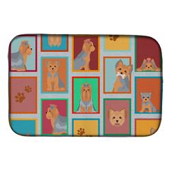 Picture of Carolines Treasures MLM1147DDM 21 x 14 in. Unisex Lots of Blue & Tan Yorkie Dish Drying Mat