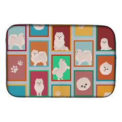 Picture of Carolines Treasures MLM1170DDM 21 x 14 in. Lots of White Pomeranian Dish Drying Mat