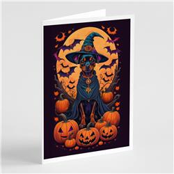 5 x 7 in. Unisex Miniature Pinscher Witchy Halloween Greeting Cards & Envelopes - Pack of 8