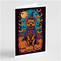 5 x 7 in. Unisex Norwich Terrier Witchy Halloween Greeting Cards & Envelopes - Pack of 8
