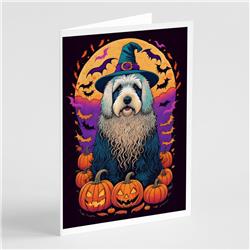 DAC1522GCA7P 5 x 7 in. Old English Sheepdog Witchy Halloween Greeting Cards & Envelopes - Pack of 8