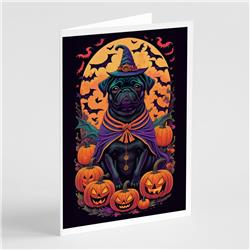 DAC1527GCA7P 5 x 7 in. Black Pug Witchy Halloween Greeting Cards & Envelopes - Pack of 8