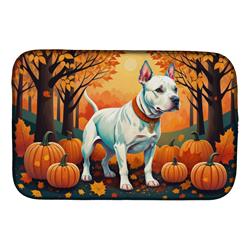 21 x 14 in. Unisex White Pit Bull Terrier Fall Dish Drying Mat