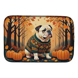21 x 14 in. Unisex White English Bulldog Fall Dish Drying Mat
