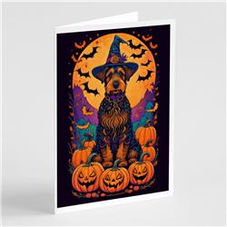 5 x 7 in. Unisex Airedale Terrier Witchy Halloween Greeting Cards & Envelopes - Pack of 8