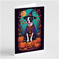 DAC1470GCA7P 5 x 7 in. Pit Bull Terrier Witchy Halloween Greeting Cards & Envelopes - Pack of 8