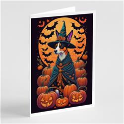 DAC1473GCA7P 5 x 7 in. Basenji Witchy Halloween Greeting Cards & Envelopes - Pack of 8