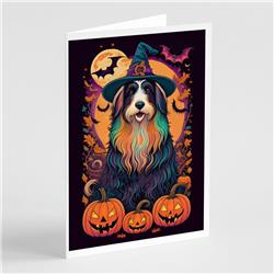 DAC1476GCA7P 5 x 7 in. Bearded Collie Witchy Halloween Greeting Cards & Envelopes - Pack of 8