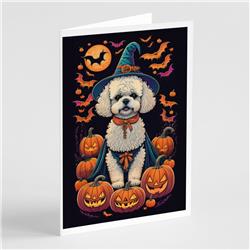 DAC1481GCA7P 5 x 7 in. Bichon Frise Witchy Halloween Greeting Cards & Envelopes - Pack of 8
