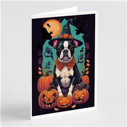 DAC1485GCA7P 5 x 7 in. Boston Terrier Witchy Halloween Greeting Cards & Envelopes - Pack of 8