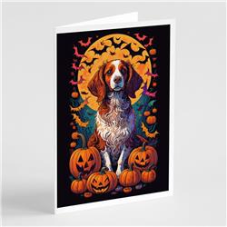DAC1490GCA7P 5 x 7 in. Brittany Spaniel Witchy Halloween Greeting Cards & Envelopes - Pack of 8