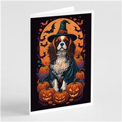 5 x 7 in. Unisex Cavalier Spaniel Witchy Halloween Greeting Cards & Envelopes - Pack of 8