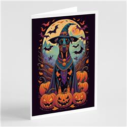 DAC1505GCA7P 5 x 7 in. Doberman Pinscher Witchy Halloween Greeting Cards & Envelopes - Pack of 8
