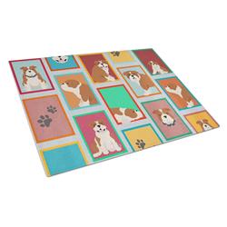 MLM1099LCB 15 x 12 in. Unisex Lots of Red & White English Bulldog Glass Cutting Board - Large