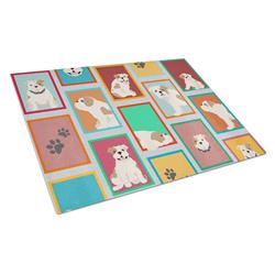 MLM1100LCB 15 x 12 in. Unisex Lots of Piebald English Bulldog Glass Cutting Board - Large