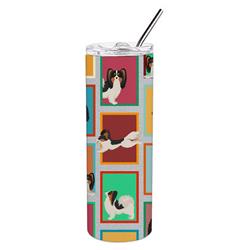 Picture of Carolines Treasures MLM1168TBL20 20 oz  Lots of Tricolor Papillon Stainless Steel Skinny Tumbler