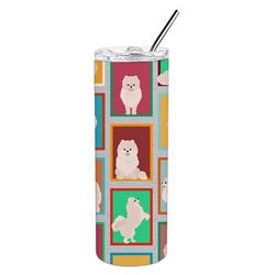 Picture of Carolines Treasures MLM1170TBL20 20 oz  Lots of White Pomeranian Stainless Steel Skinny Tumbler