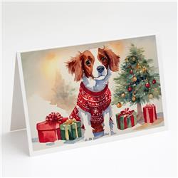 DAC1298GCA7P 5 x 7 in. Brittany Spaniel Christmas Greeting Cards & Envelopes - Pack of 8