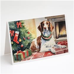 DAC1299GCA7P 5 x 7 in. Brittany Spaniel Christmas Greeting Cards & Envelopes - Pack of 8