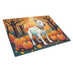 15 x 12 in. Unisex White Pit Bull Terrier Fall Glass Cutting Board - Large