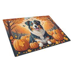 15 x 12 in. Unisex Australian Shepherd Terrier Fall Glass Cutting Board - Large