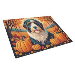 15 x 12 in. Unisex Bearded Collie Fall Glass Cutting Board - Large