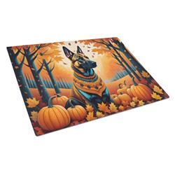 15 x 12 in. Unisex Belgian Malinois Fall Glass Cutting Board - Large