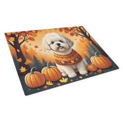 15 x 12 in. Unisex Bichon Frise Fall Glass Cutting Board - Large