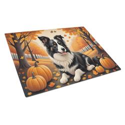 15 x 12 in. Unisex Border Collie Fall Glass Cutting Board - Large