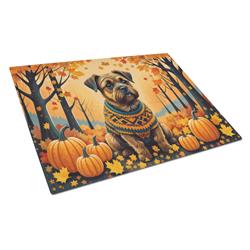 15 x 12 in. Unisex Border Terrier Fall Glass Cutting Board - Large