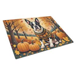 15 x 12 in. Unisex Boston Terrier Fall Glass Cutting Board - Large