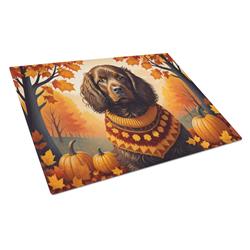 15 x 12 in. Unisex Boykin Spaniel Fall Glass Cutting Board - Large